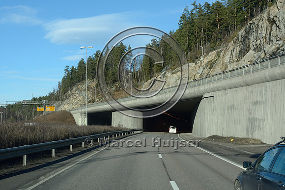 Landscape bridge (tunnel) (about 3400 m wide) across E6 motorway, near Oppegard, Norway