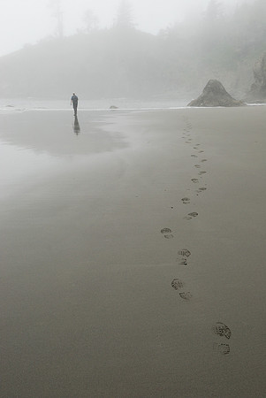 Shoe prints on the beach, Washington, USA