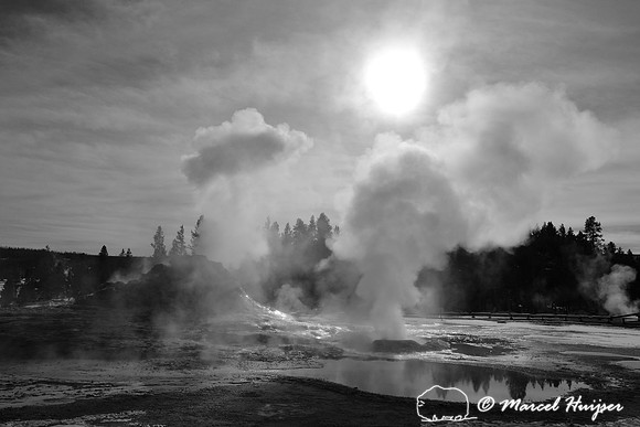 Crested Pool and Castle Geyser, Upper Geyser Basin, Yellowstone National Park, Wyoming, USA