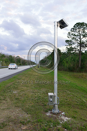 Animal detection system sensor (infrared break-the-beam manufactured by SIMREX, installed by Transcore, Tamiami Trail, US Hwy 41, Florida, USA
