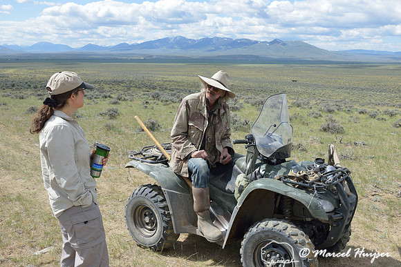 Bethanie Walder talks with Dean Grow, ranch hand, looks after cattle, near Bannack, Montana, USA
