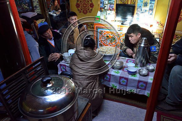 A meeting with nomadic livestock herder in the ger, Gobi, Mongolia