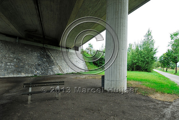 Bench at multifunctional underpass, across A4 motorway, Parndorf, Austria.