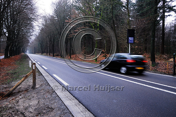 Animal detection system LED SICK WS WE 45 at a gap in a wildlife fence near Harderwijk, The Netherland