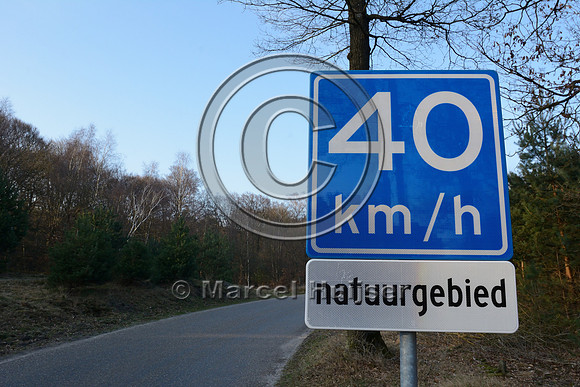 Advisory speed limit reduction to 40 km per hour on road through a nature reserve, Hoog Soeren, The Netherlands