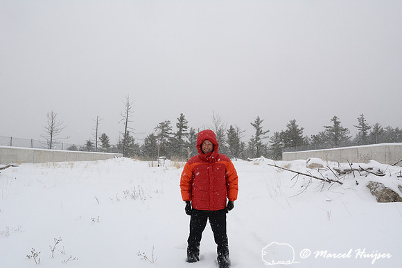Marcel Huijser on top of wildlife overpass, Hwy 69, Ontario, Canada