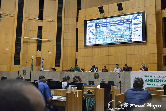 A public hearing about upgrading the highway through the Sooretama reserve in the Legislative Assembly of Espírito Santo (Assembleia Legislativa do Espírito Santo), Vitória, Espírito Santo in Brazil