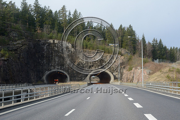 Landscape bridge (tunnel) (about 150 m wide) across E6 motorway, near Grind, Sweden