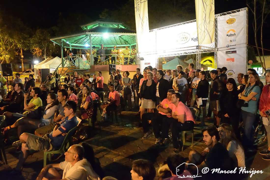 Participants in the Adventure Race listen to the instructions the evening before the race, São Francisco Xavier, São Paulo, Brazil