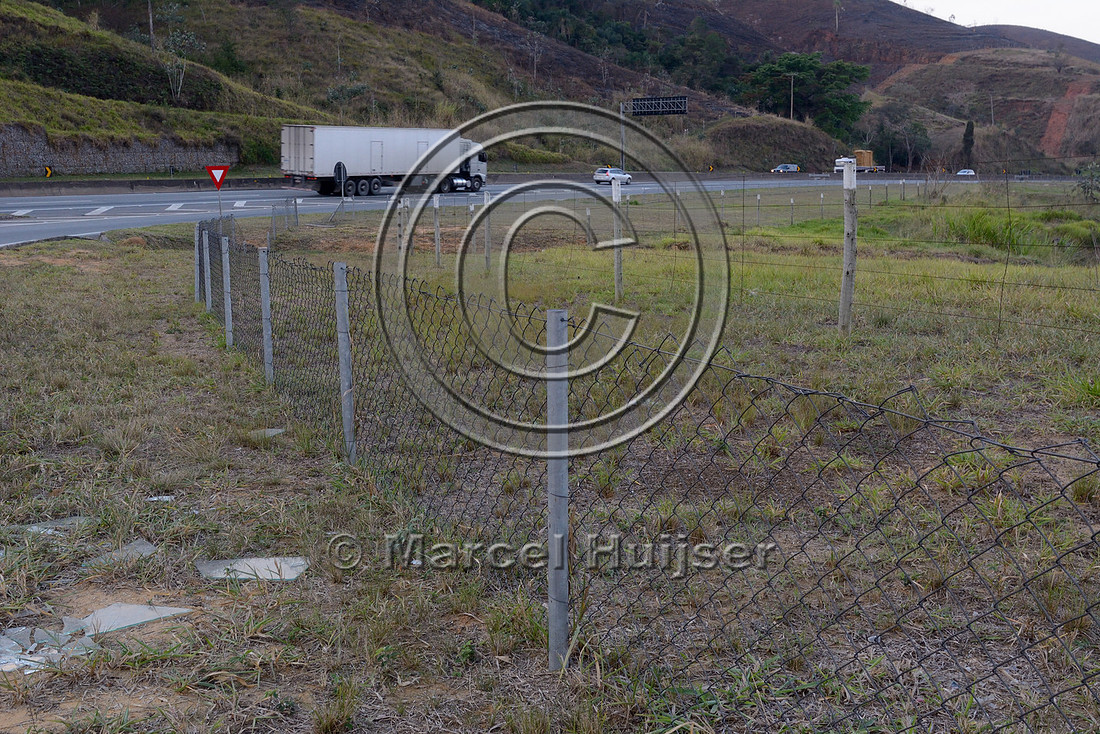 Wildlife fence to keep capybara (Hydrochoerus hydrochaeris) off the highway, Rodovia Presidente Dutra, (BR-116 – SP-60), near Lavrinhas, São Paulo, Brazil