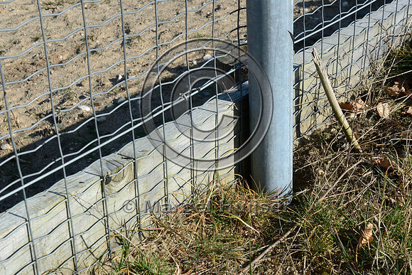 Snug fit wildlife fence and plank on top of wildlife overpass Oud Reemst (about 35 m wide), south of Otterlo, The Netherlands