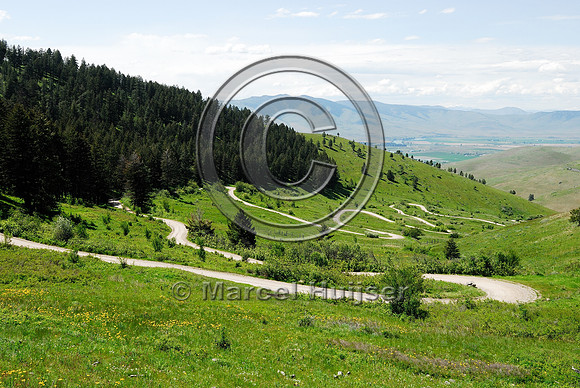 Winding dirt road with hairpin curves, National Bison Range, MT