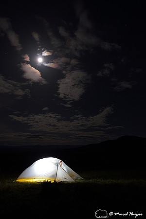 Camping out in the sagebrush sea under the moon in the high desert of southwest Montana, USA