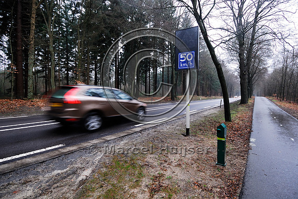 Animal detection system LED SICK WS WE 45 at a gap in a wildlife fence near Harderwijk, The Netherland