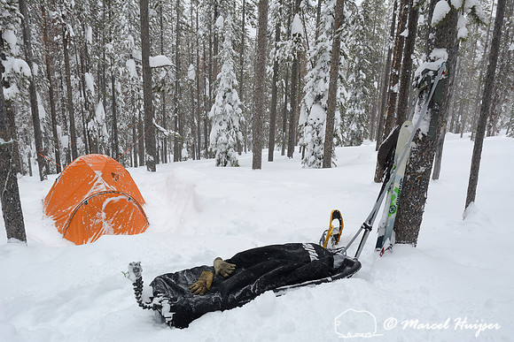 Winter camping trip, Chief Joseph Pass, Montana, USA