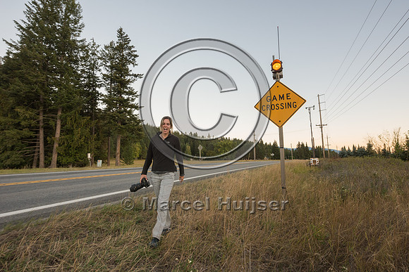 Fernanda Abra at animal detection system, north of Bonners Ferry