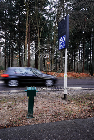 Animal detection system LED SICK WS WE 45 at a gap in a wildlife fence near Harderwijk, The Netherland