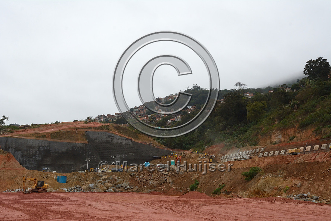 Construction site of the northern outer beltway (Rodoanel Norte) through former favela (slums), São Paulo, Brazil
